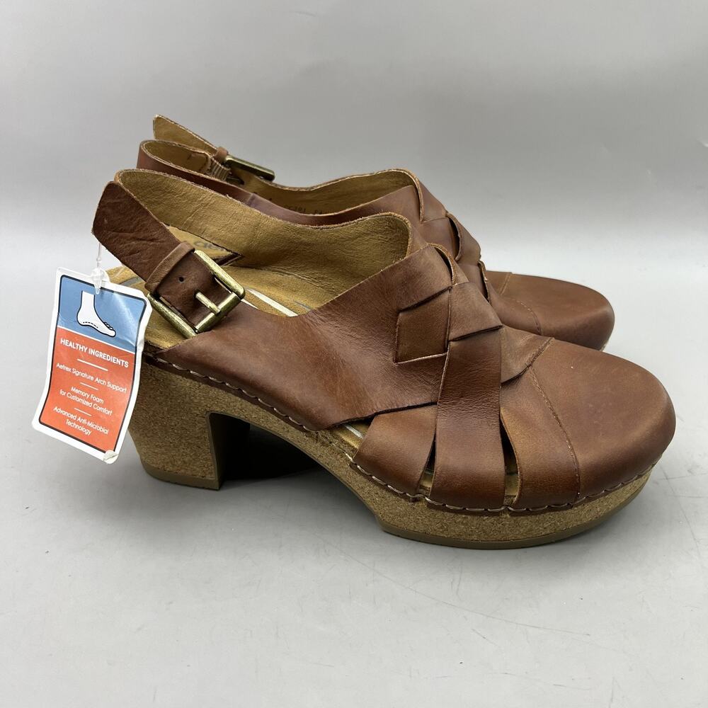 Brown Leather Slingback Clog Heels